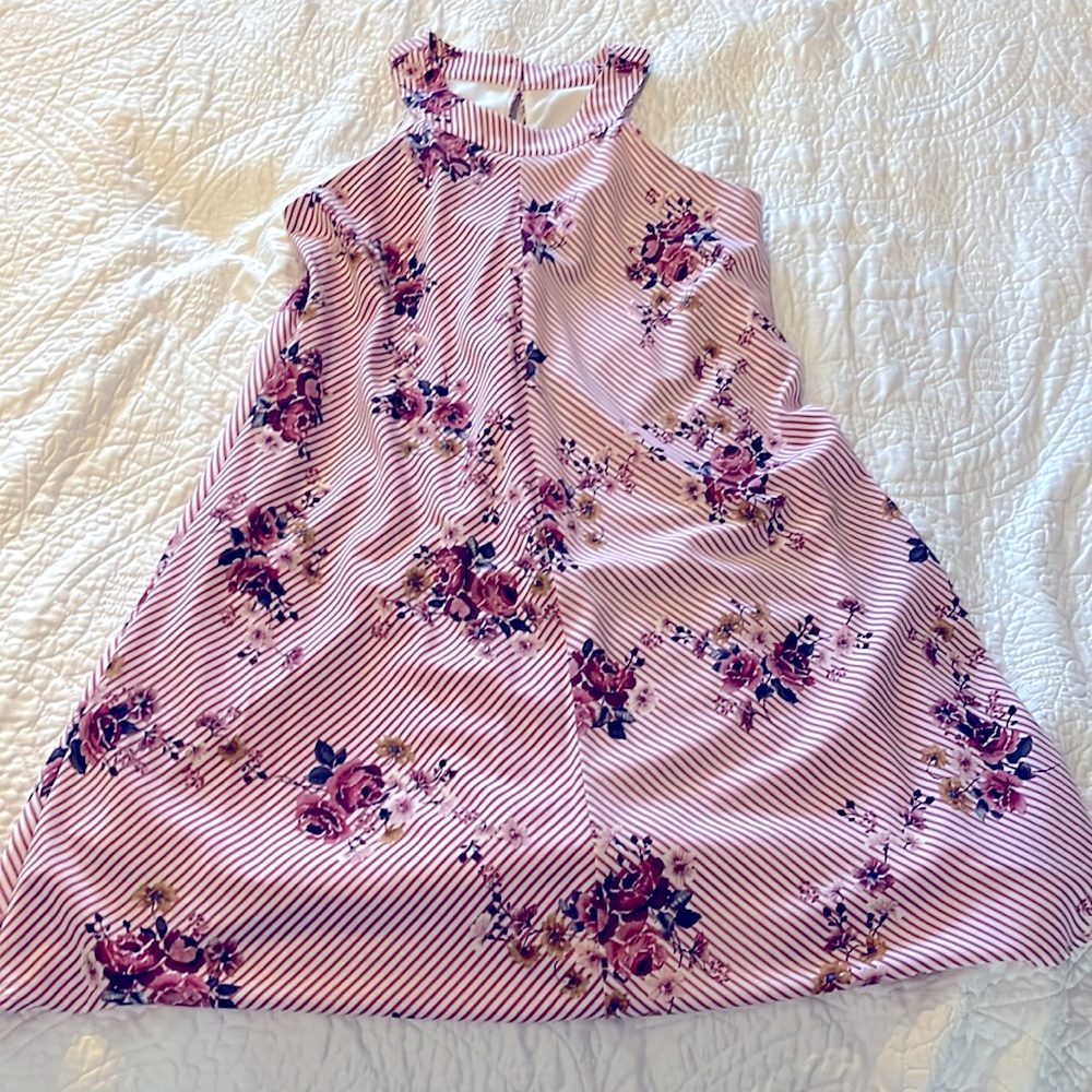 Three Hearts Floral & Striped Mini Dress Size Small